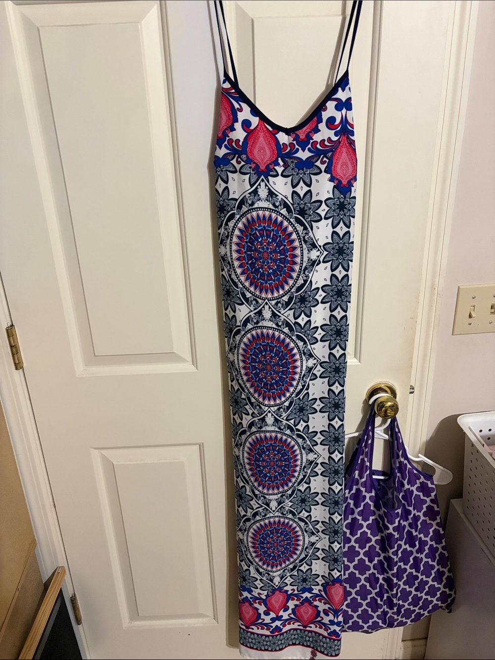 miami White Navy & Pink Medallion Print Maxi Dress